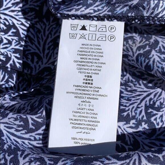 Michael Kors Womens Blouse Top Floral Silky V Neck Pullover Blue White Small - Picture 6 of 6